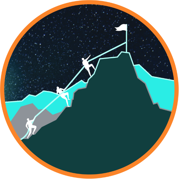 A group of people climbing a mountain Description automatically generated