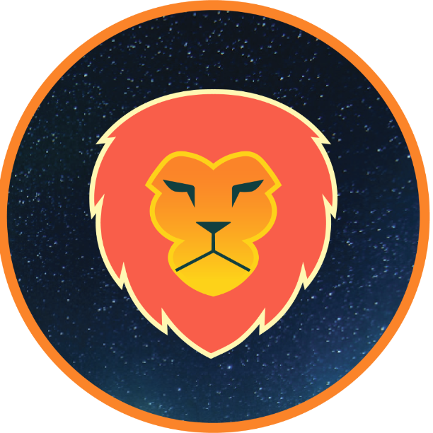 A lion head in a circle Description automatically generated